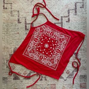 Fashion Magazine Vintage Y2K Red Bandana Tie Halter Crop Top Small/Medium